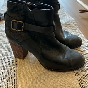 Cole Haan black zip up buckled, heeled boots size 61/2